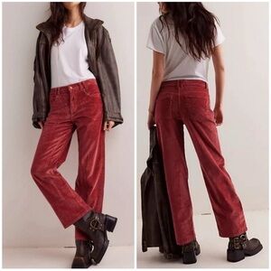 Free People We The Free Risk Taker Corduroy Jeans Bossa nova red Rouge size 26